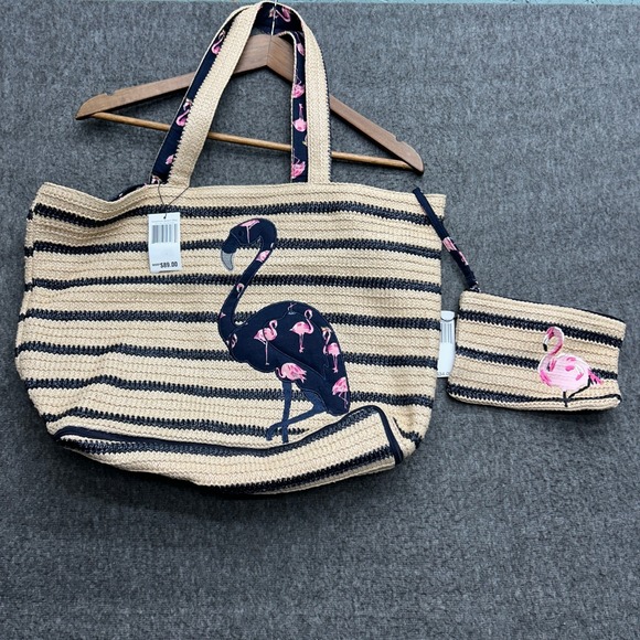 Vera Bradley Seashore Tote Beach Fiesta Wristlet Clutch Bag Pink Flamingo - Picture 2 of 13